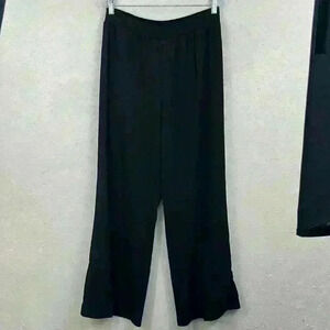 Calvin Klein Womens 100% polyester Casual Wide Leg Pants, Black, size L